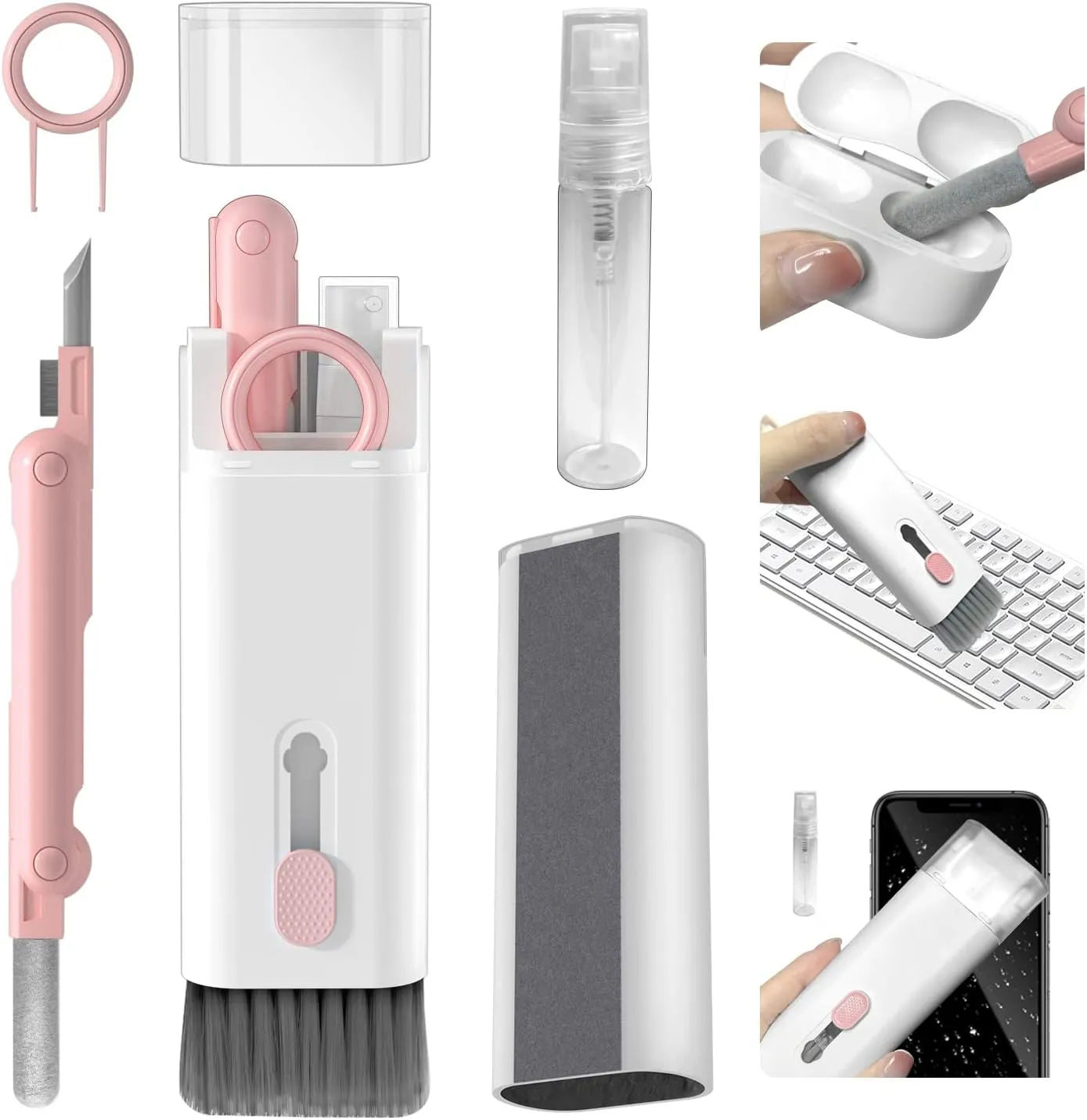 Kit de Nettoyage ordinateur 7 en 1, Kit de Nettoyage de Clavier avec Brosse, Stylo de Nettoyage Pour Airpods Pro, Adapté aux écouteurs, Ordinateur Portable, Téléphone, écran PC